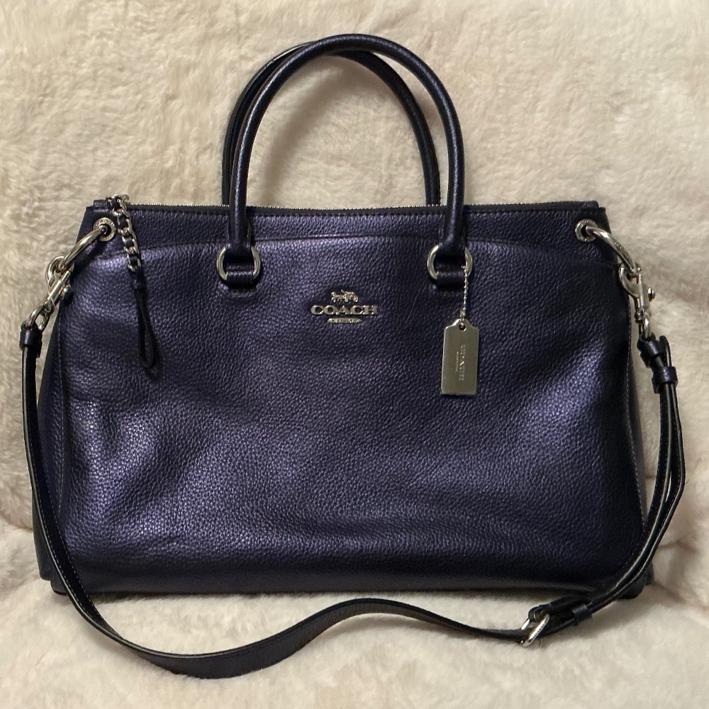 Coach Leather Mia Satchel-Metallic Blue